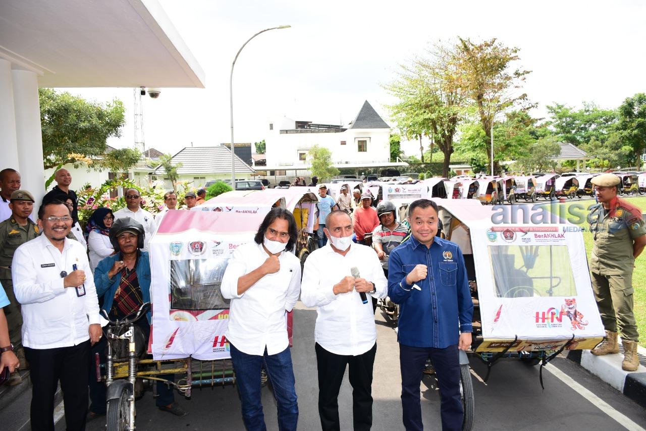 Ratusan Abang Becak Ikut Sosialisasikan Hari Pers di Sumut