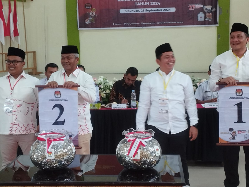 KPU Palas Lakukan Pengundian Nomor Urut Paslon Bupati, PMA -AFN Nomor 1 ADIl Nomor 2