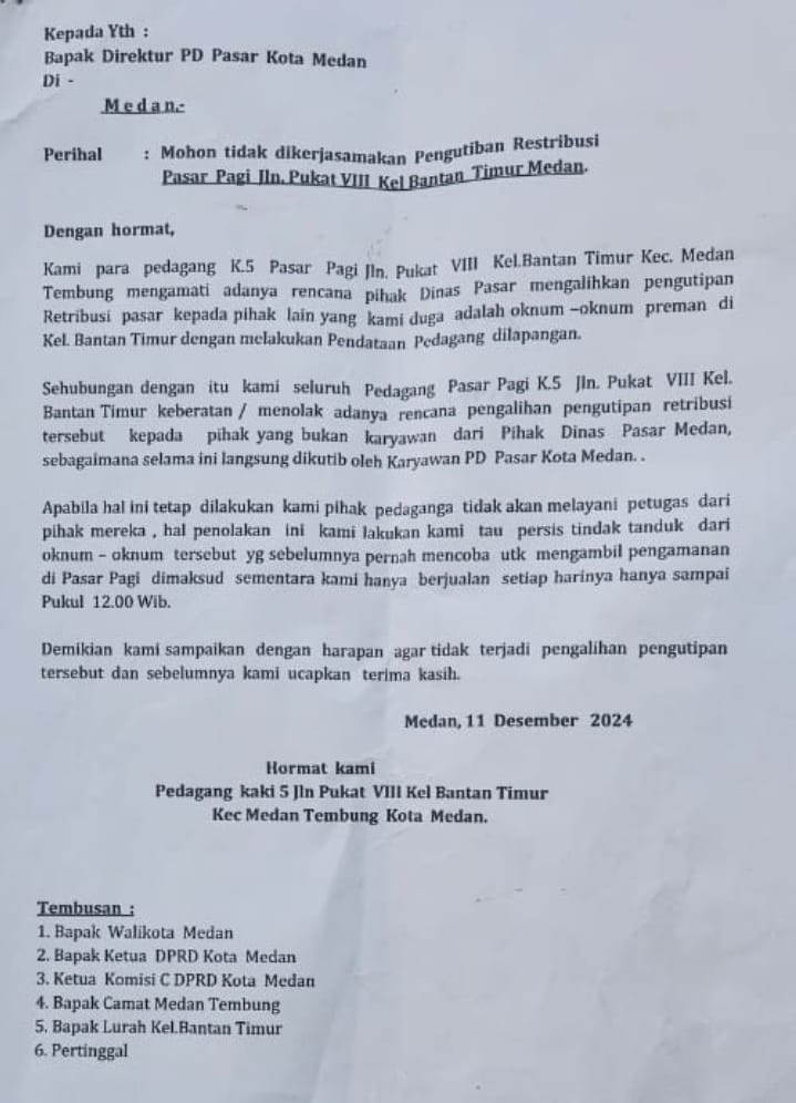 Keberpihakan PD Pasar Dipertanyakan, Pedagang Kakilima Jalan Pukat VIII Tolak Pengalihan Pengutipan Retibusi