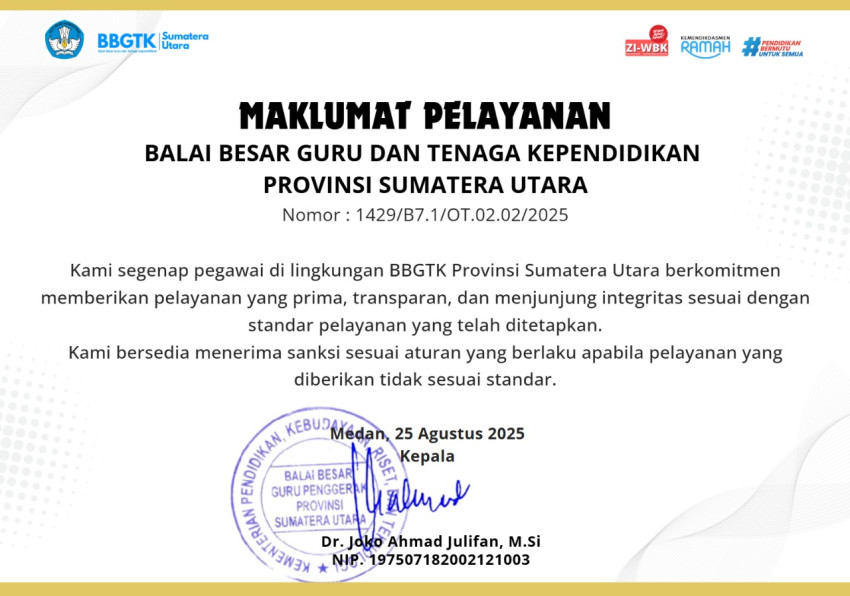 BBGTK Sumut Deklarasikan Komitmen Pelayanan Prima, Transparan, dan Berintegritas
