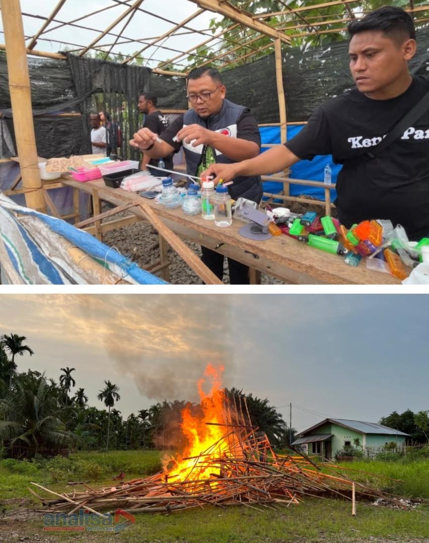 Enam Barak Narkoba di Sunggal Dibakar, Polisi Amankan Pengguna Sabu