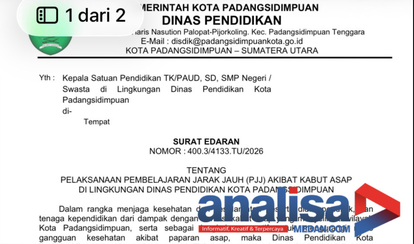 Sekolah di Padangsidimpuan Diliburkan Karena Kabut Asap Memburuk. Terapkan PJJ